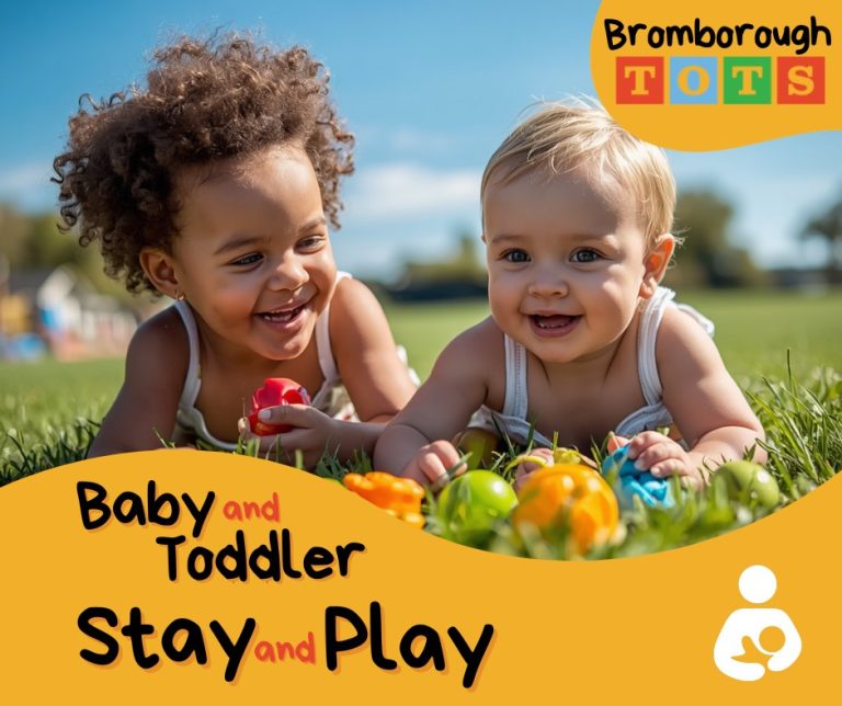 A happy baby and toddler advertising our Bromborough Tots group