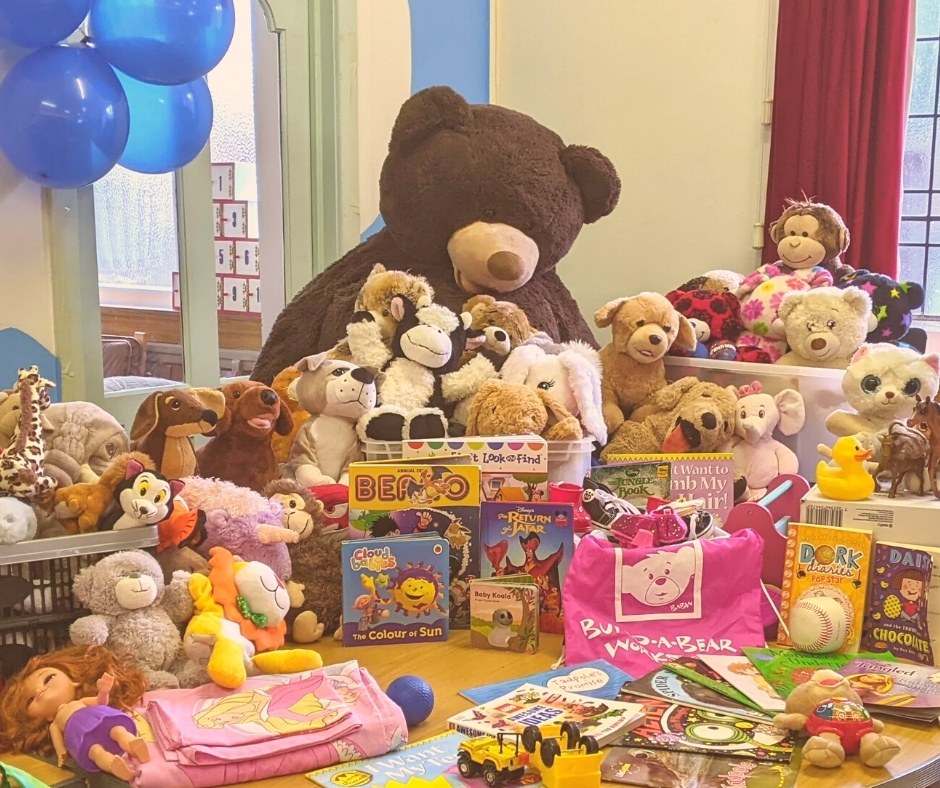 Table full of toys for sale